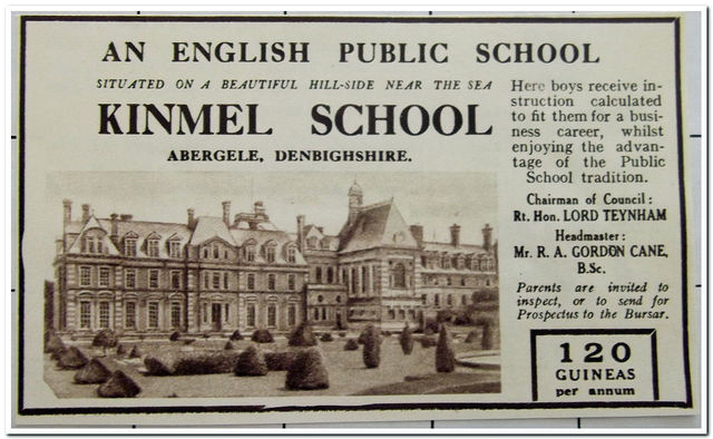 1932 Kinmel School Abergele Denbighshire Headmaster Mr R A Gordon Cane Advert
